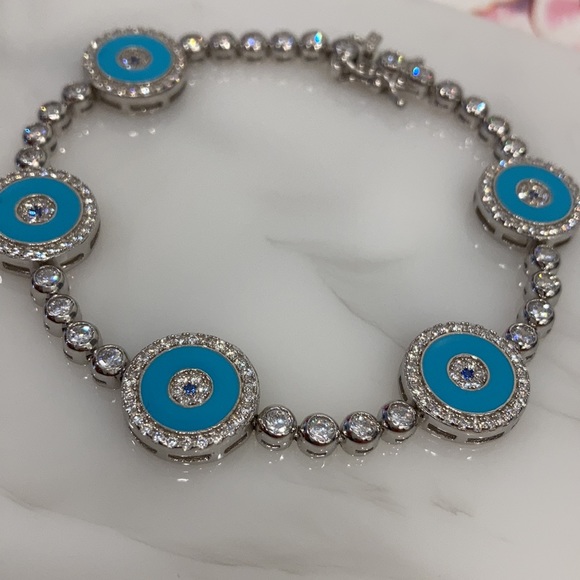 Sterling Silver Evil Eye Diamond Bracelet - Picture 2 of 5